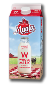 Maola Ultra-Pasteurized Whole Milk is available in 1/2 gallon cartons.