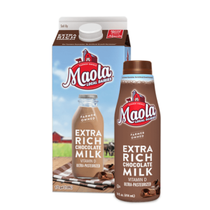 Maola Extra Rich Chocolate Milk is available in 1/2 gallon cartons and 14 fl. oz. bottles.