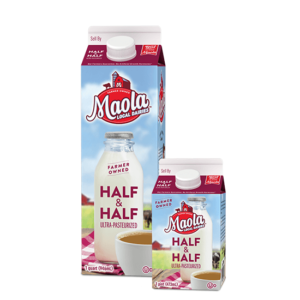 Maola Ultra-Pasteurized Half & Half is available in pint and quart sizes.