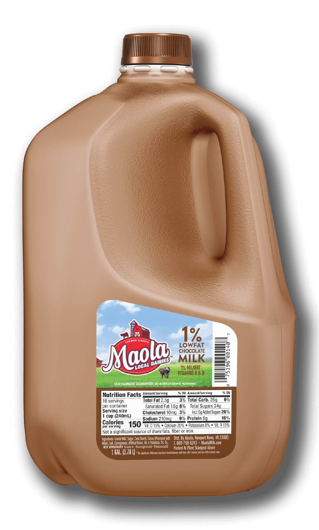 Maola 1% Lowfat Chocolate Milk is available in gallon size.