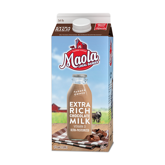 Maola Extra Rich Chocolate Milk is available in 1/2 Gallon.