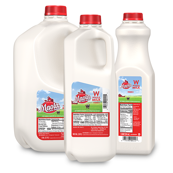 Maola Whole Milk is available in gallon, 1/2 gallon, and quart sizes.