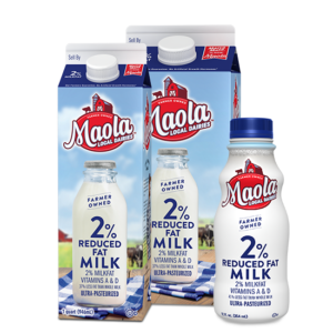 Maola Ultra-Pasteurized 2 Percent Milk is available in 1/2 gallon, quart, and 12 fl. oz. sizes.