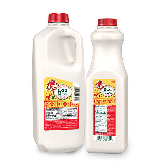 Maola Egg Nog is available seasonally in Half Gallon and Quart Sizes