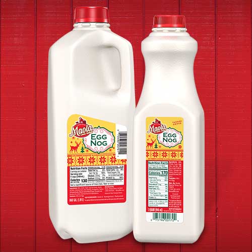 Maola Egg Nog is available seasonally in Half Gallon and Quart Sizes